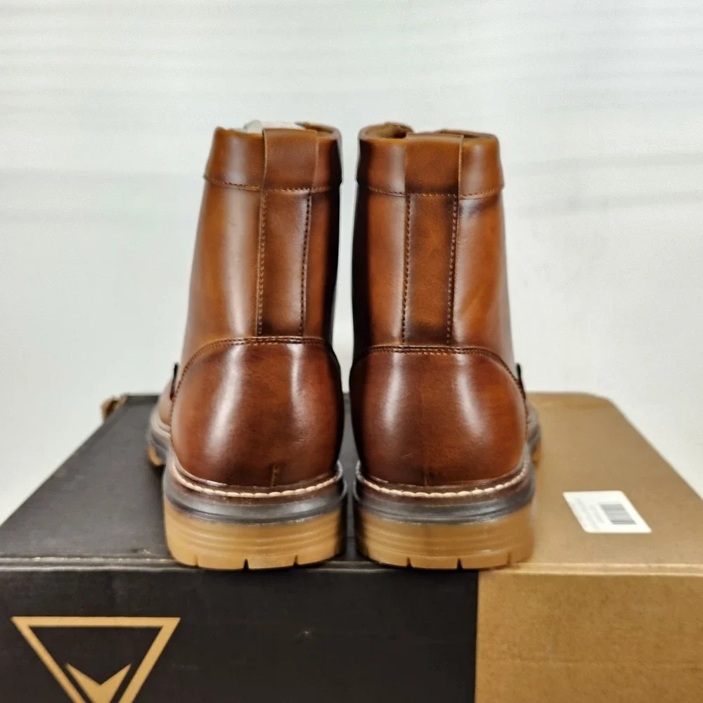 Vance Co. Denver Boots Men Size 11 Brown Faux Leather Lace Up Lug Sole